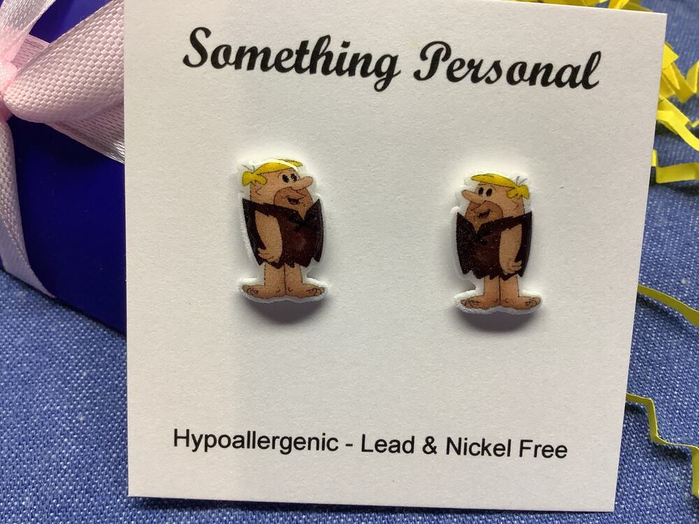 Barney Rubble - Flintstone Cartoon Inspired Stud Earrings - Gift Boxed - Chibi